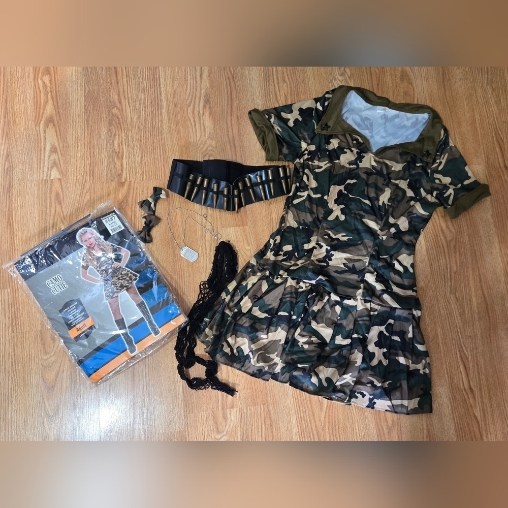 Camo Cutie Adult Large 10-12 Costume Dress with Pleated Skirt Halloween - Picture 6 of 7
